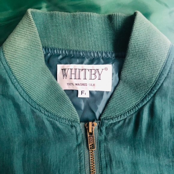 Women's WHITBY Green 100% SILK Bomber Jacket - Picture 3 of 7